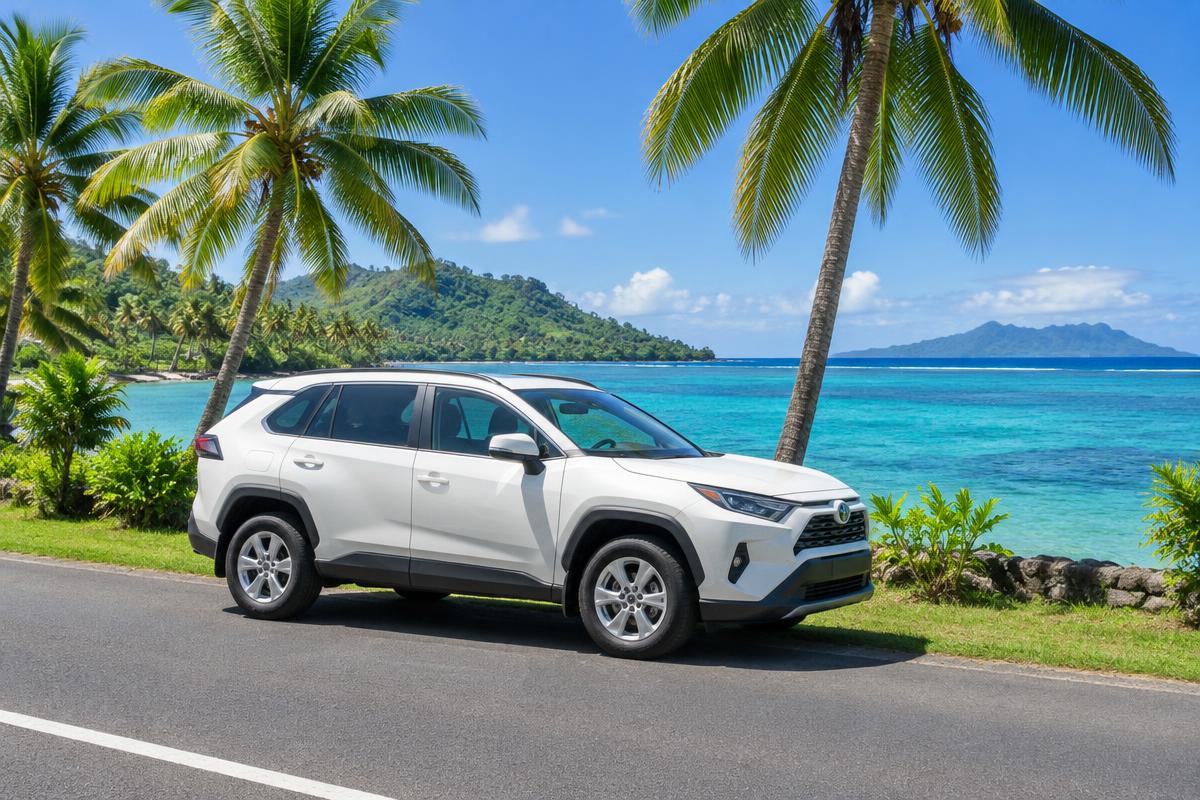 Rental car on a Pacific coastal road